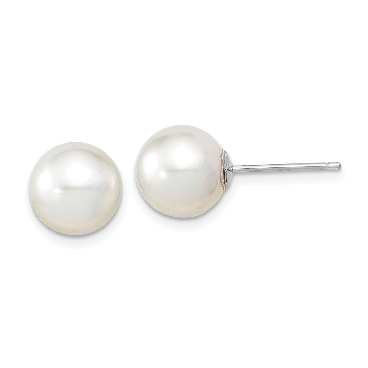 14K White Gold 9-10mm Round White Saltwater South Sea Pearl Earrings-XF332WE