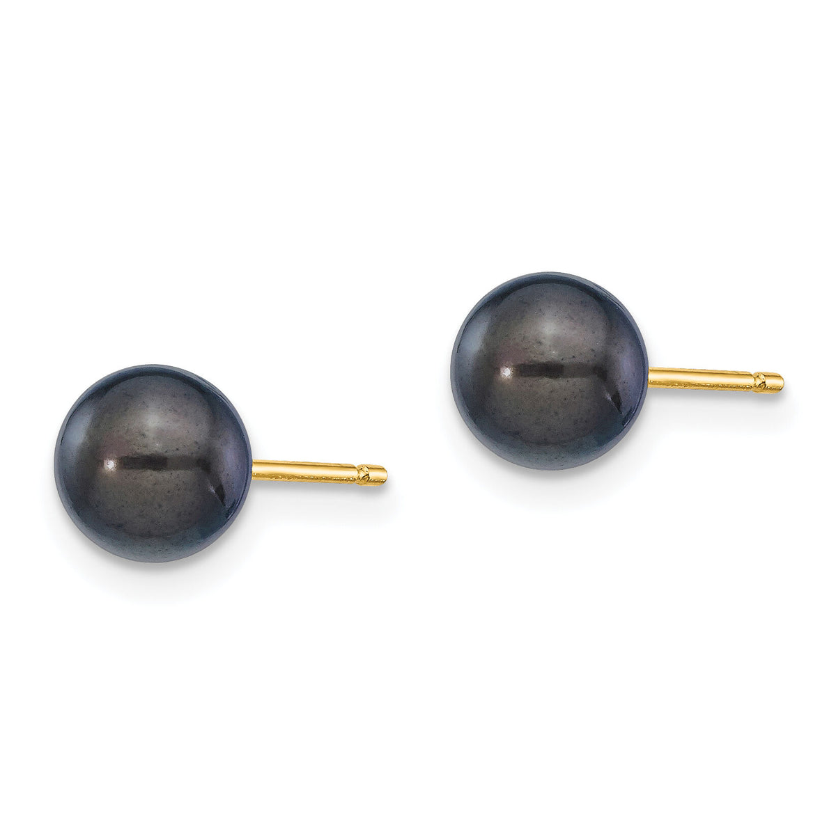 14k 6-7mm Round Black Saltwater Akoya Cultured Pearl Stud Post Earrings-XF333E