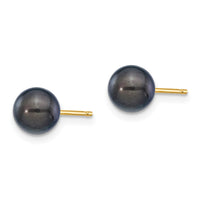 14k 6-7mm Round Black Saltwater Akoya Cultured Pearl Stud Post Earrings-XF333E