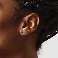 14k 6-7mm Round Black Saltwater Akoya Cultured Pearl Stud Post Earrings-XF333E