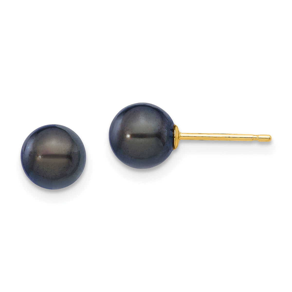 14k 6-7mm Round Black Saltwater Akoya Cultured Pearl Stud Post Earrings-XF333E