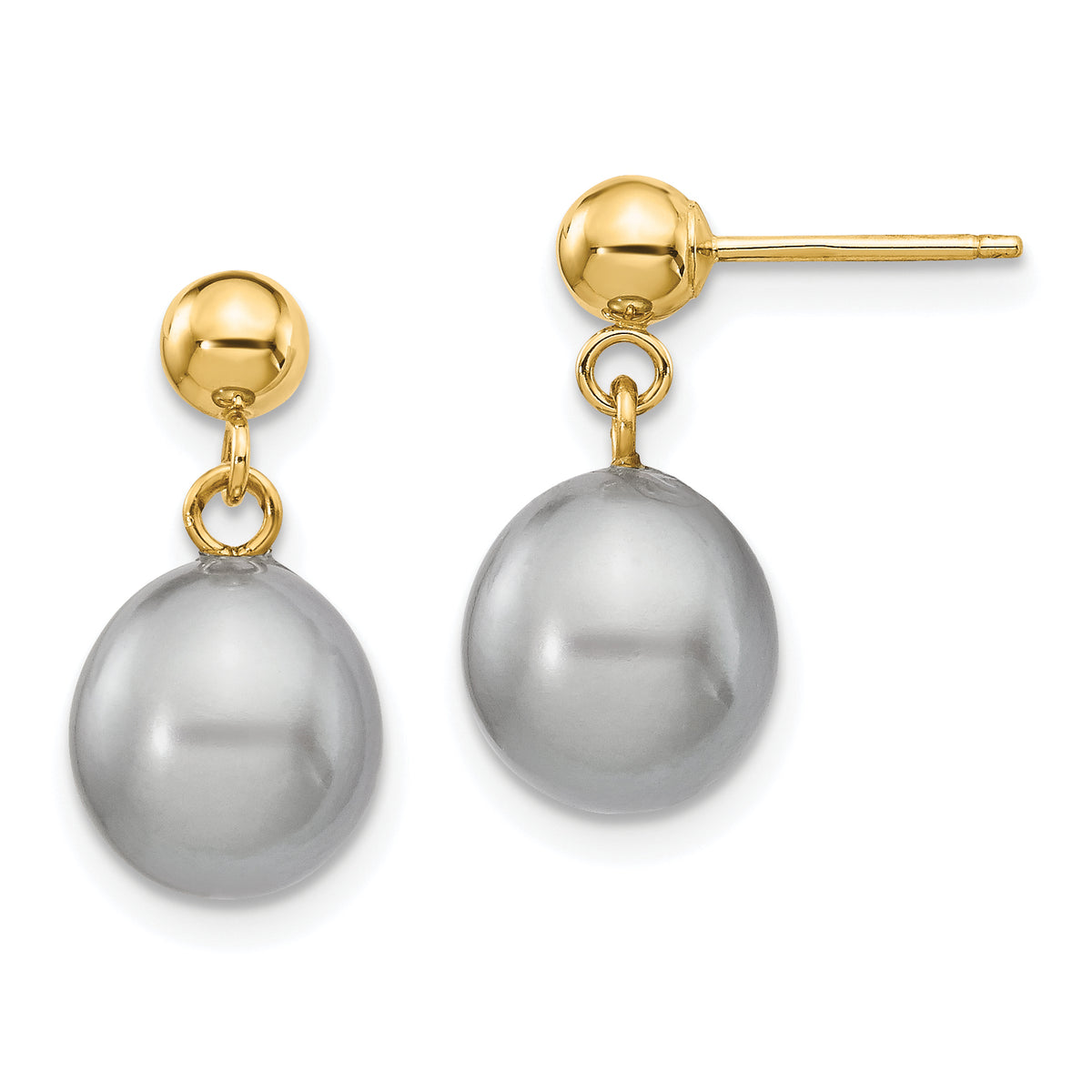14k 8-9mm Grey Rice Freshwater Cultured Pearl Post Dangle Earrings-XF334E