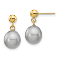 14k 8-9mm Grey Rice Freshwater Cultured Pearl Post Dangle Earrings-XF334E