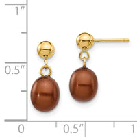 14k 6-7mm Brown Rice Freshwater Cultured Pearl Post Dangle Earrings-XF335E