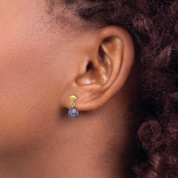 14k 6-7mm Black Rice Freshwater Cultured Pearl Post Dangle Earrings-XF337E