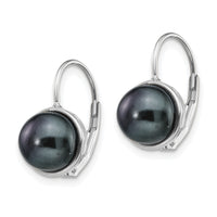 14K White Gold 6-7mm Black Button FW Cultured Pearl Leverback Earrings-XF347E