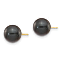 14k 8-9mm Round Black Saltwater Akoya Cultured Pearl Stud Post Earrings-XF348E