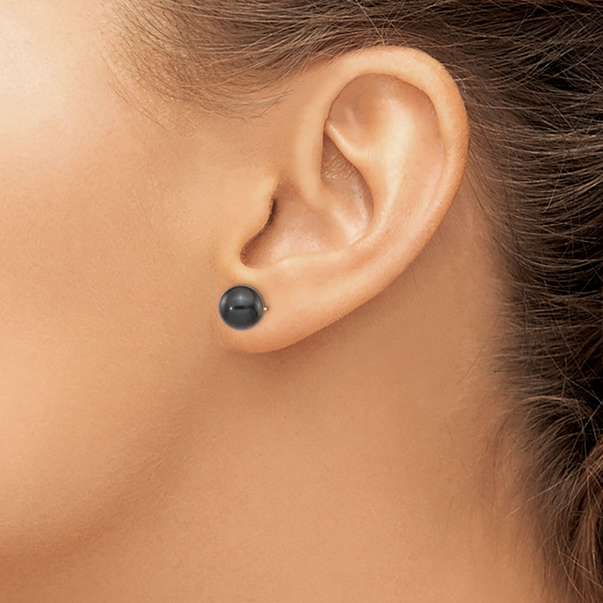 14k 8-9mm Round Black Saltwater Akoya Cultured Pearl Stud Post Earrings-XF348E