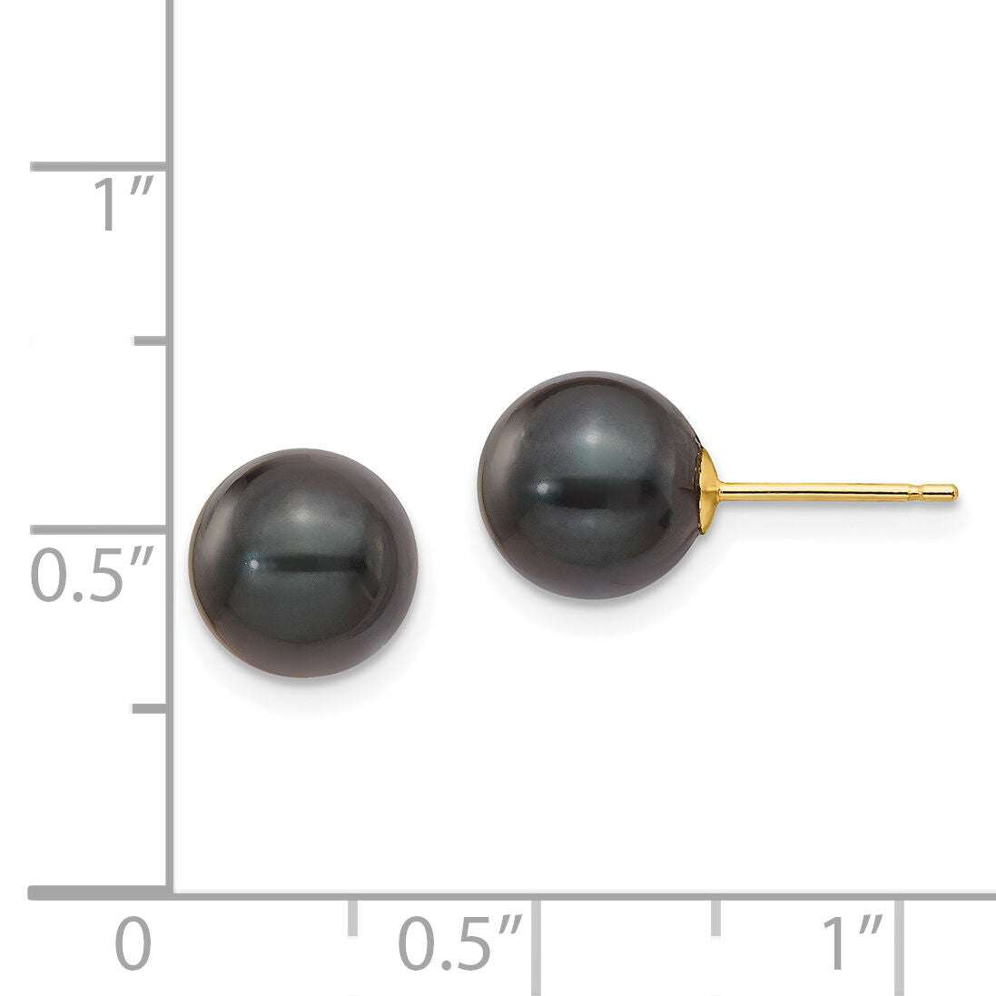 14k 8-9mm Round Black Saltwater Akoya Cultured Pearl Stud Post Earrings-XF348E