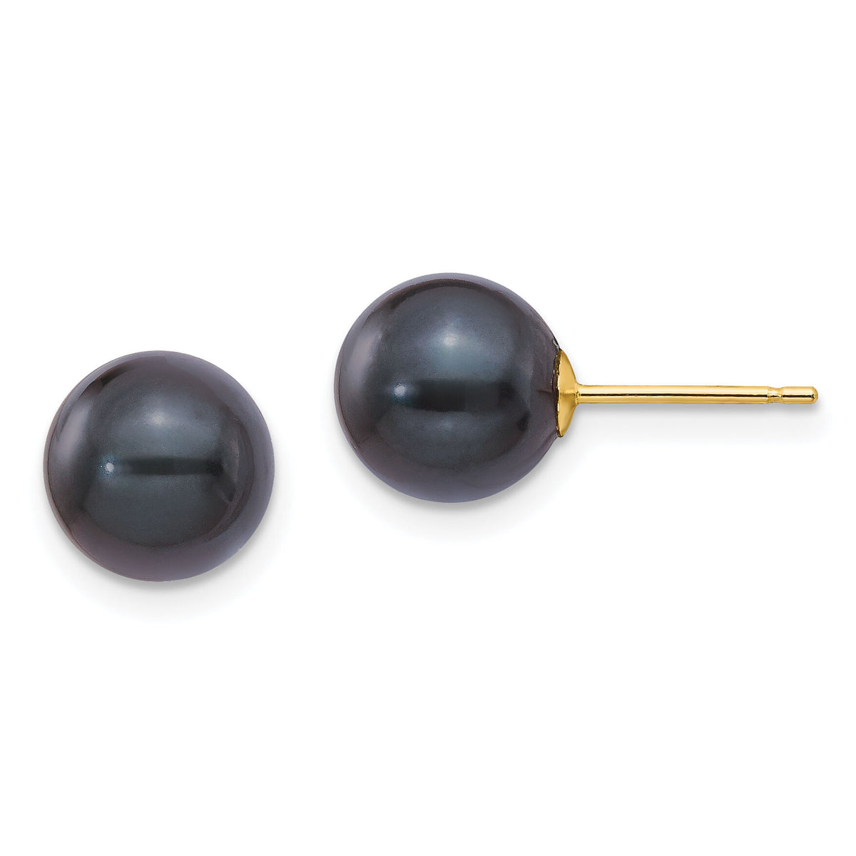 14k 8-9mm Round Black Saltwater Akoya Cultured Pearl Stud Post Earrings-XF348E