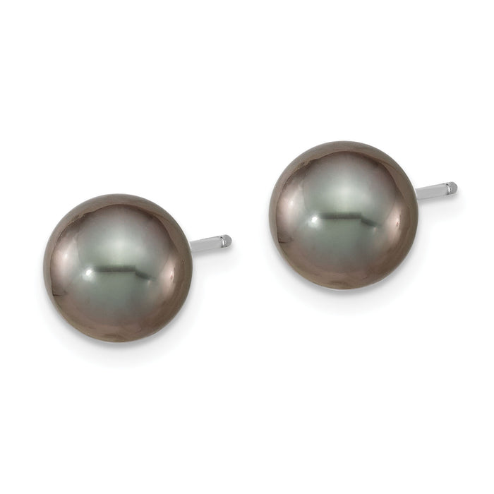14k WG 8-9mm Black Round Saltwater Cultured Tahitian Pearl Post Earrings-XF350E
