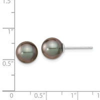 14k WG 8-9mm Black Round Saltwater Cultured Tahitian Pearl Post Earrings-XF350E