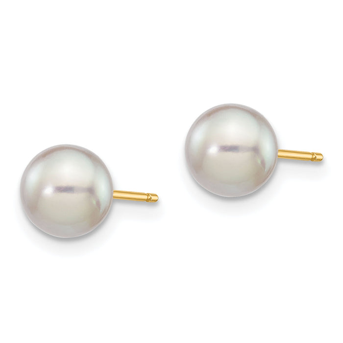 14k 6-7mm Round Grey Saltwater Akoya Cultured Pearl Stud Post Earrings-XF352E