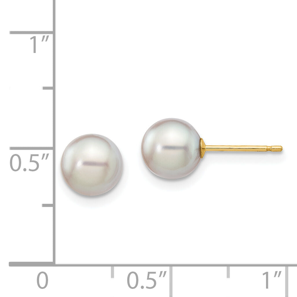 14k 6-7mm Round Grey Saltwater Akoya Cultured Pearl Stud Post Earrings-XF352E