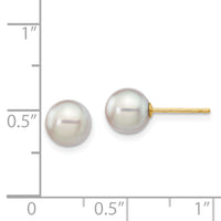 14k 6-7mm Round Grey Saltwater Akoya Cultured Pearl Stud Post Earrings-XF352E