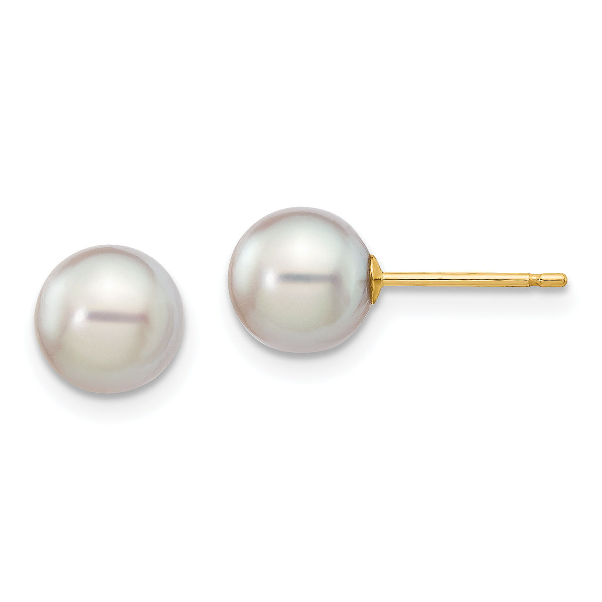 14k 6-7mm Round Grey Saltwater Akoya Cultured Pearl Stud Post Earrings-XF352E