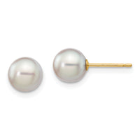 14k 6-7mm Round Grey Saltwater Akoya Cultured Pearl Stud Post Earrings-XF352E