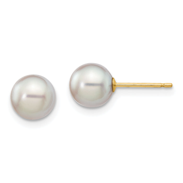 14k 6-7mm Round Grey Saltwater Akoya Cultured Pearl Stud Post Earrings-XF352E