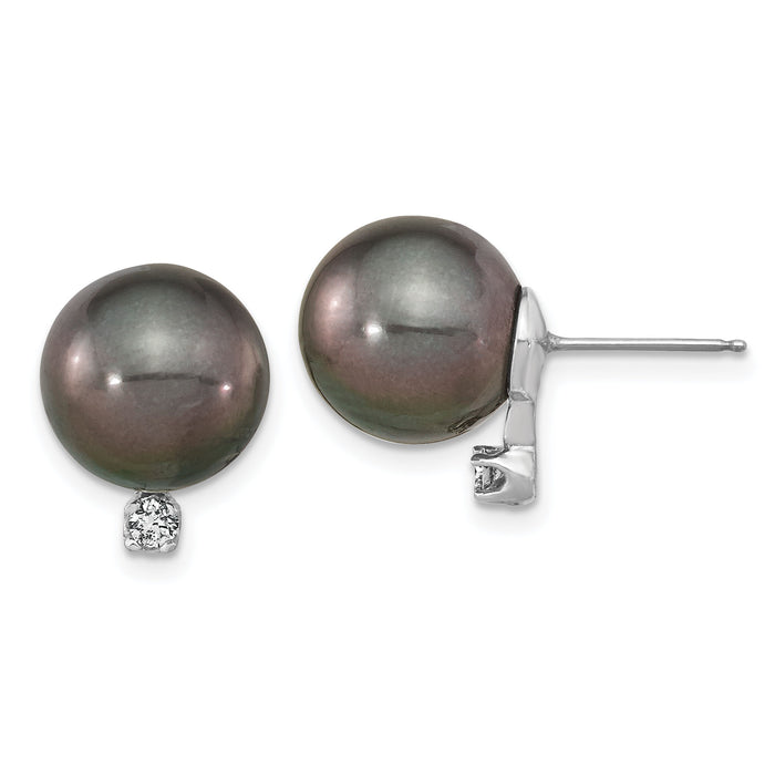 14k WG 10-11mm Rd Saltwater Cultured Tahitian Pearl .10ct Dia. Post Earring-XF353E
