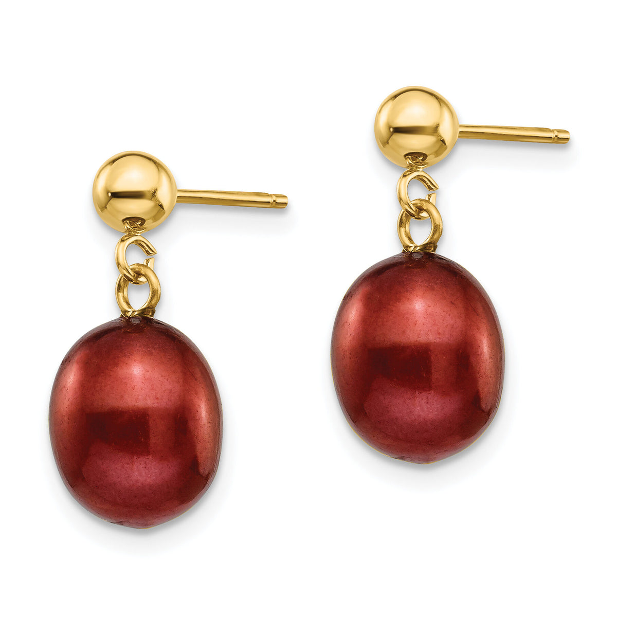 14k 8-9mm Brown Freshwater Cultured Pearl Post Dangle Earrings-XF355E