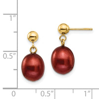14k 8-9mm Brown Freshwater Cultured Pearl Post Dangle Earrings-XF355E
