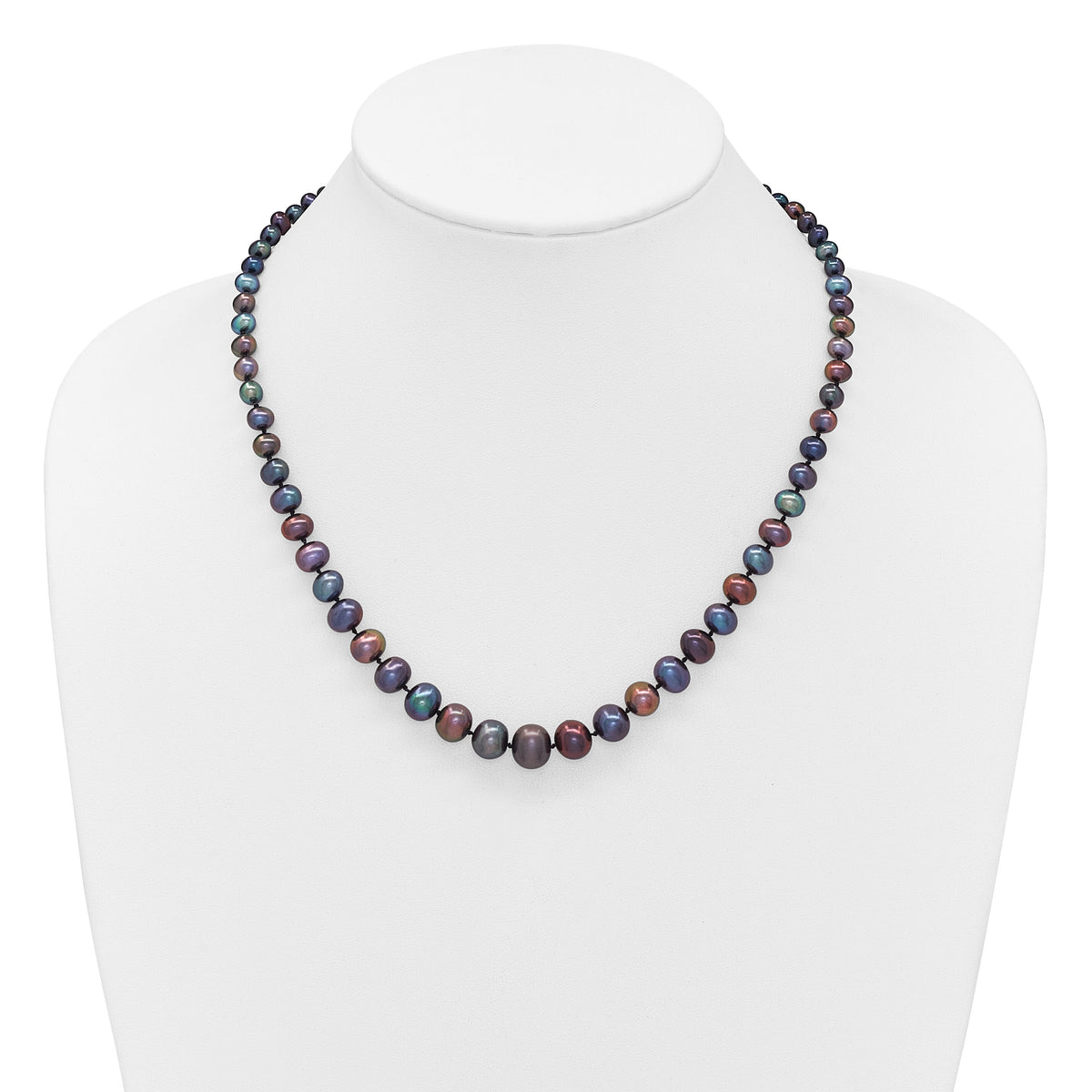 14k WG 4-10mm Graduated Near Rnd Black FWC Pearl 18in Necklace-XF373B-18