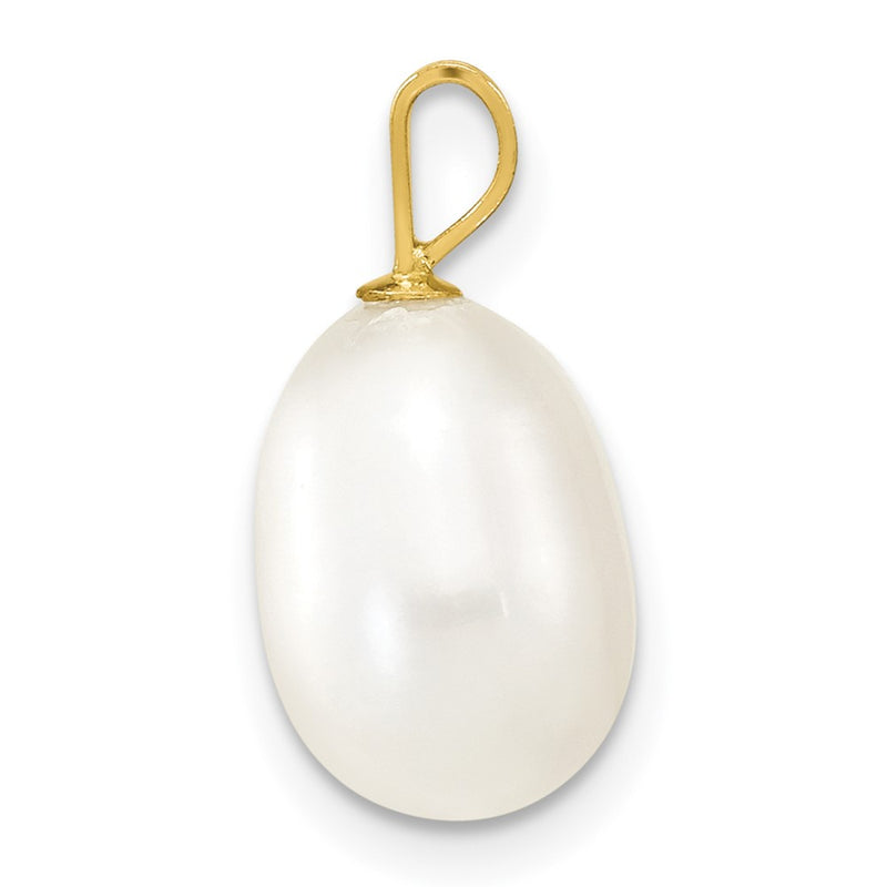 14K 8-9mm White Rice Freshwater Cultured Pearl Pendant-XF376