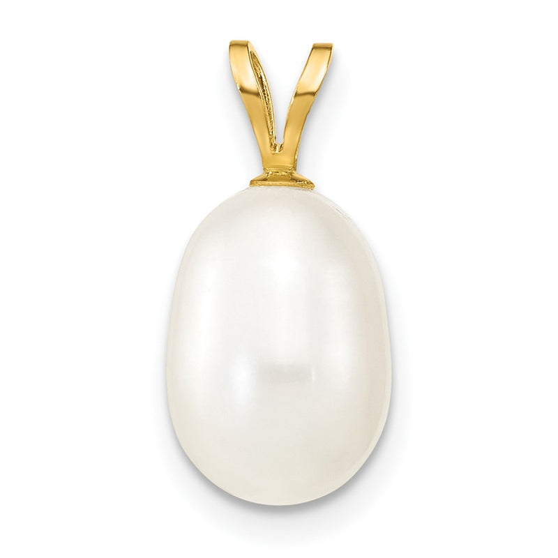 14K 8-9mm White Rice Freshwater Cultured Pearl Pendant-XF376