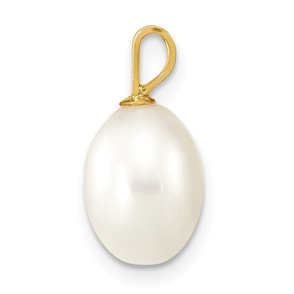 14K 7-8mm White Rice Freshwater Cultured Pearl Pendant-XF377