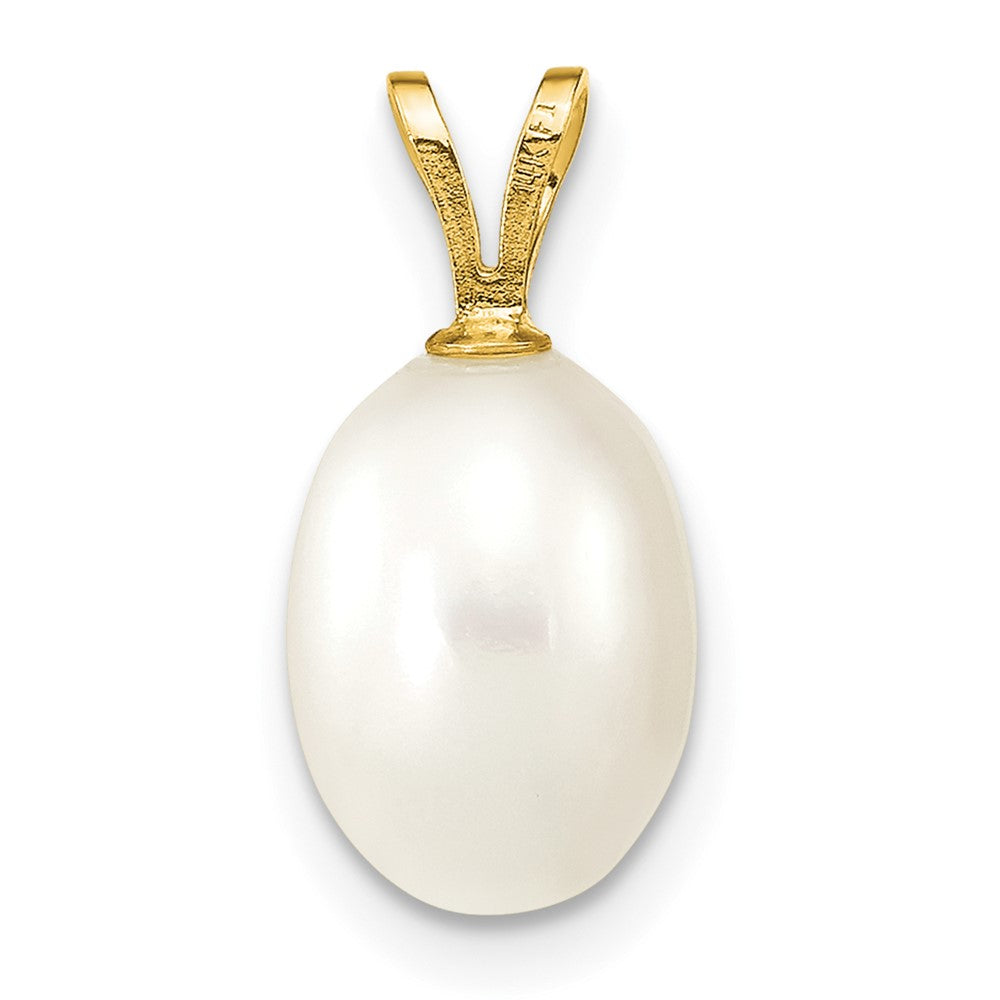 14K 7-8mm White Rice Freshwater Cultured Pearl Pendant-XF377