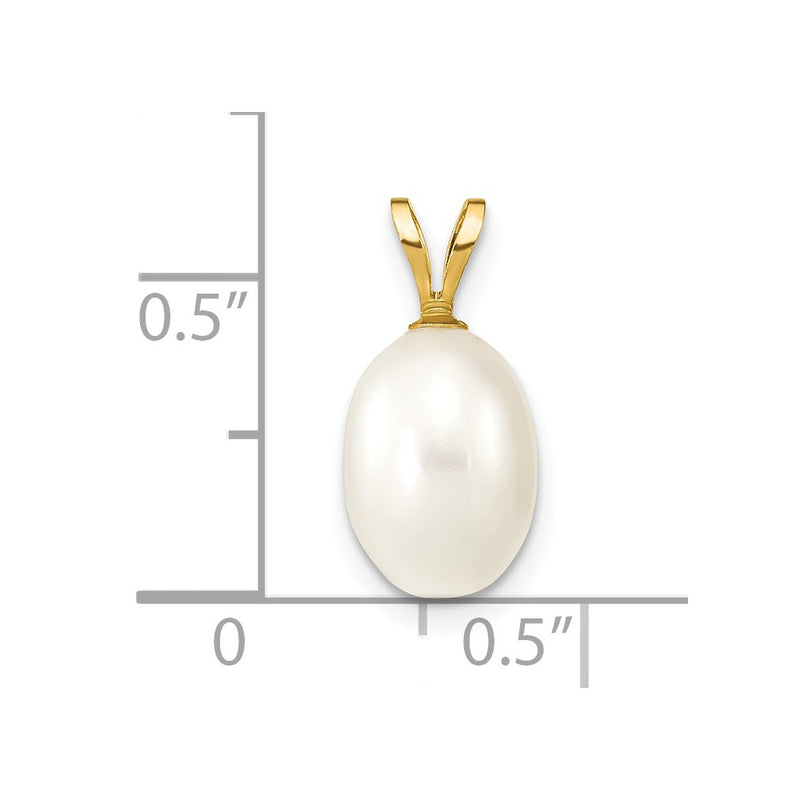 14K 7-8mm White Rice Freshwater Cultured Pearl Pendant-XF377