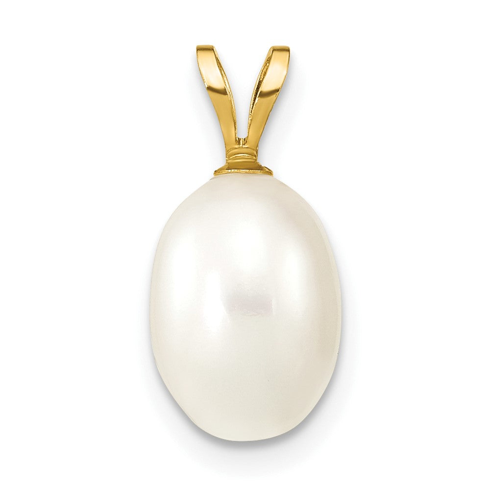 14K 7-8mm White Rice Freshwater Cultured Pearl Pendant-XF377