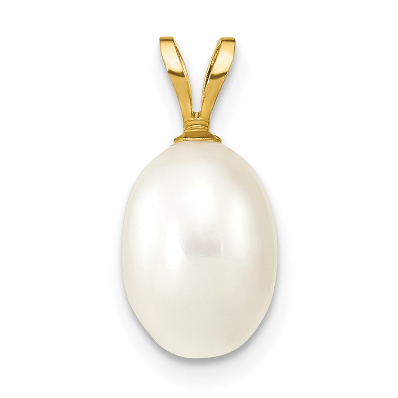 14K 7-8mm White Rice Freshwater Cultured Pearl Pendant-XF377