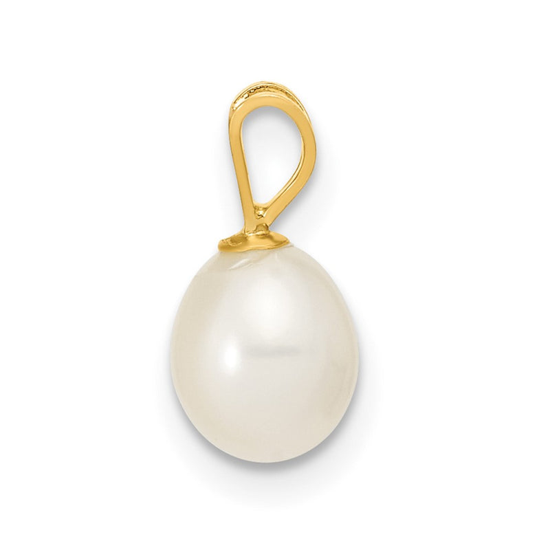 14K 6-7mm White Rice Freshwater Cultured Pearl Pendant-XF378