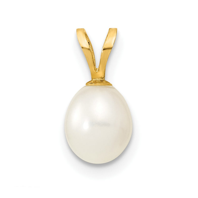 14K 6-7mm White Rice Freshwater Cultured Pearl Pendant-XF378