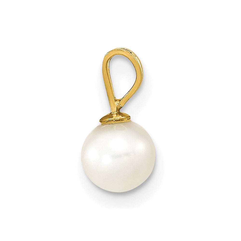 14K 5-6mm White Round Freshwater Cultured Pearl Pendant-XF395