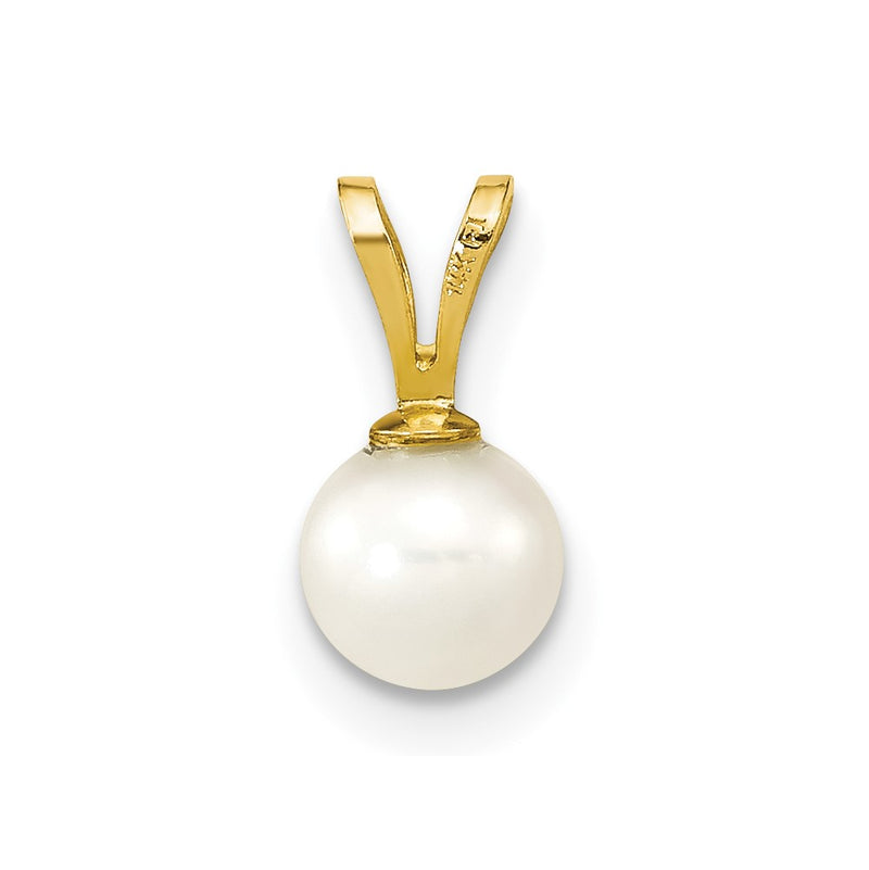 14K 5-6mm White Round Freshwater Cultured Pearl Pendant-XF395