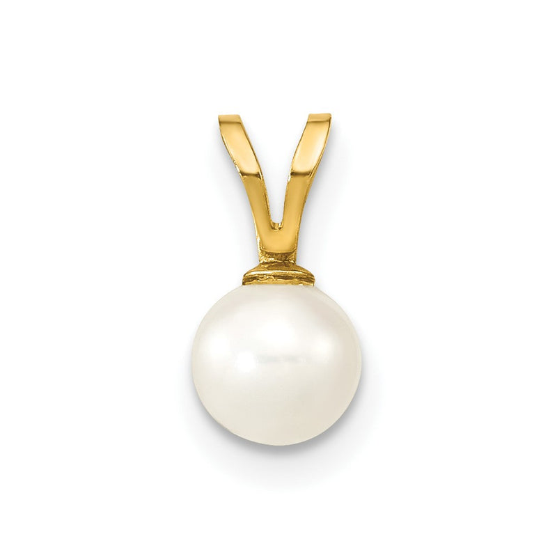 14K 5-6mm White Round Freshwater Cultured Pearl Pendant-XF395