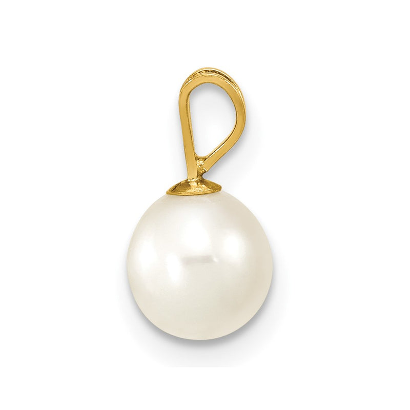 14K 6-7mm White Round Freshwater Cultured Pearl Pendant-XF396