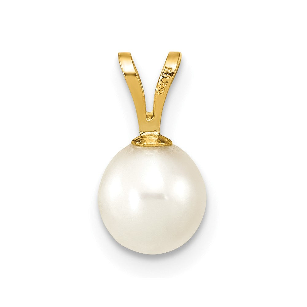 14K 6-7mm White Round Freshwater Cultured Pearl Pendant-XF396