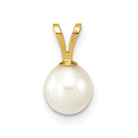 14K 6-7mm White Round Freshwater Cultured Pearl Pendant-XF396