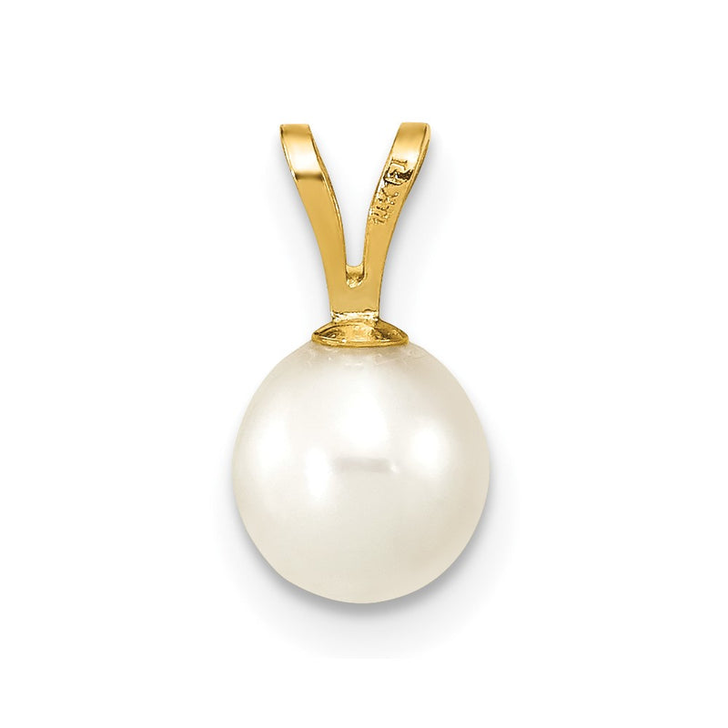 14K 6-7mm White Round Freshwater Cultured Pearl Pendant-XF396