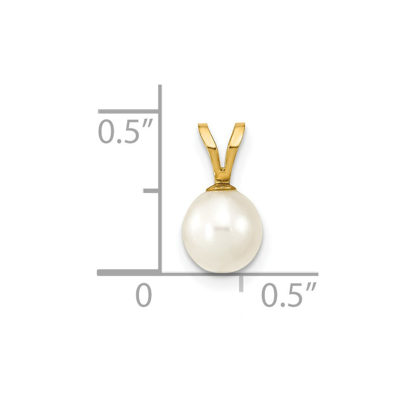 14K 6-7mm White Round Freshwater Cultured Pearl Pendant-XF396