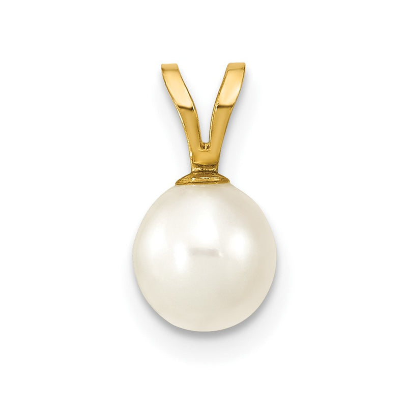 14K 6-7mm White Round Freshwater Cultured Pearl Pendant-XF396