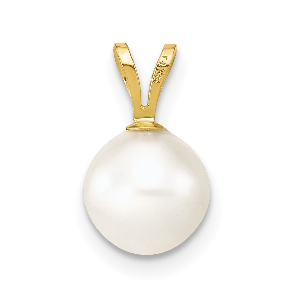 14K 7-8mm White Round Freshwater Cultured Pearl Pendant-XF397