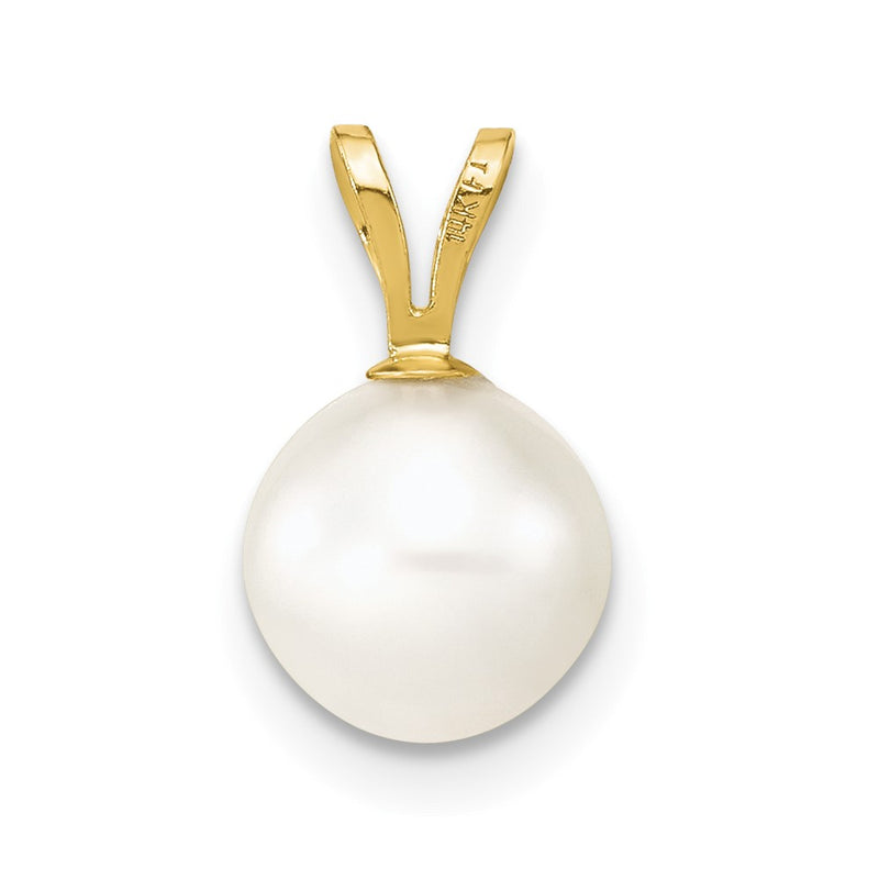 14K 7-8mm White Round Freshwater Cultured Pearl Pendant-XF397