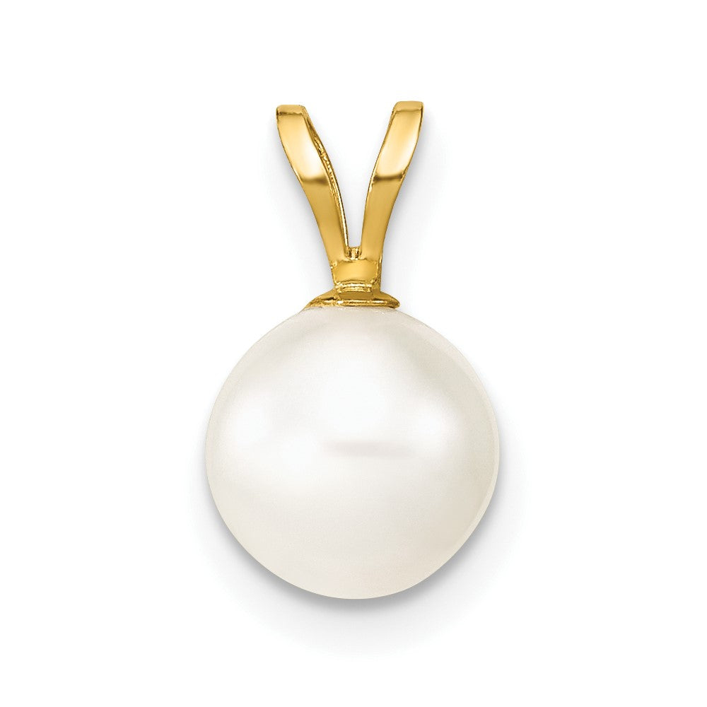 14K 7-8mm White Round Freshwater Cultured Pearl Pendant-XF397