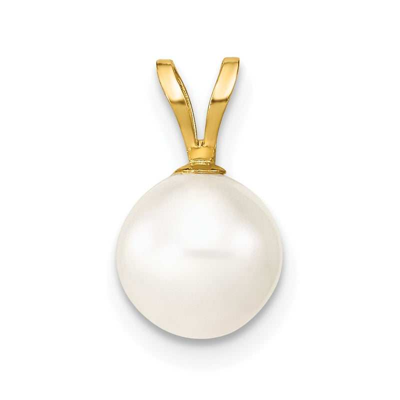 14K 7-8mm White Round Freshwater Cultured Pearl Pendant-XF397