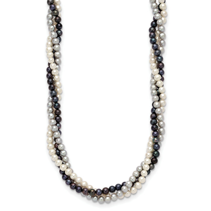 14K 6-7mm Multicolor Freshwater Cultured Pearl 3-strand Necklace-XF412-18