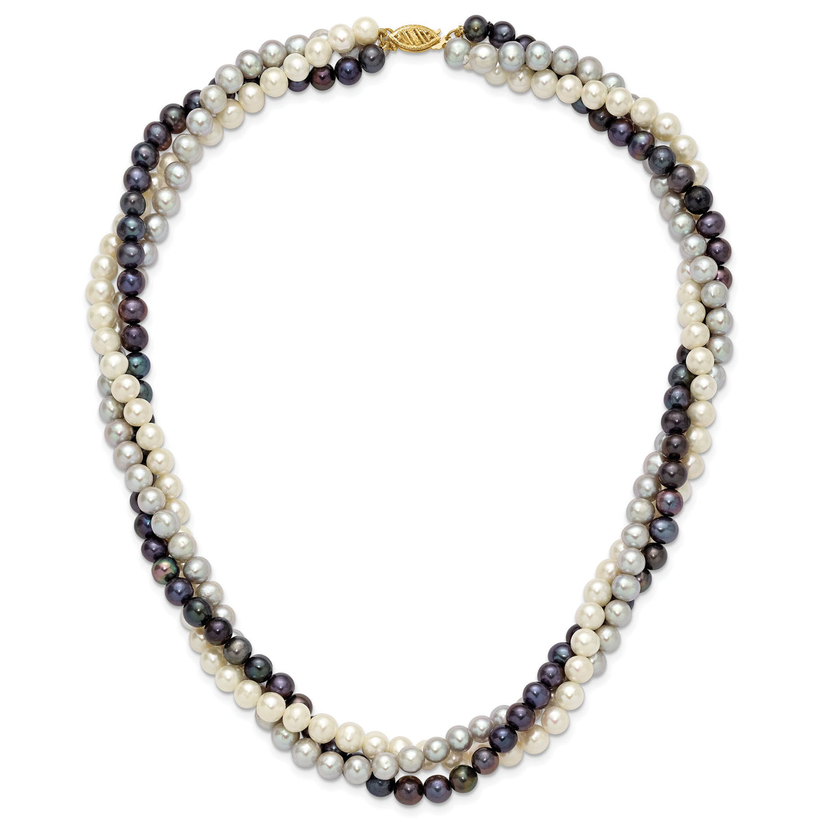 14K 6-7mm Multicolor Freshwater Cultured Pearl 3-strand Necklace-XF412-18